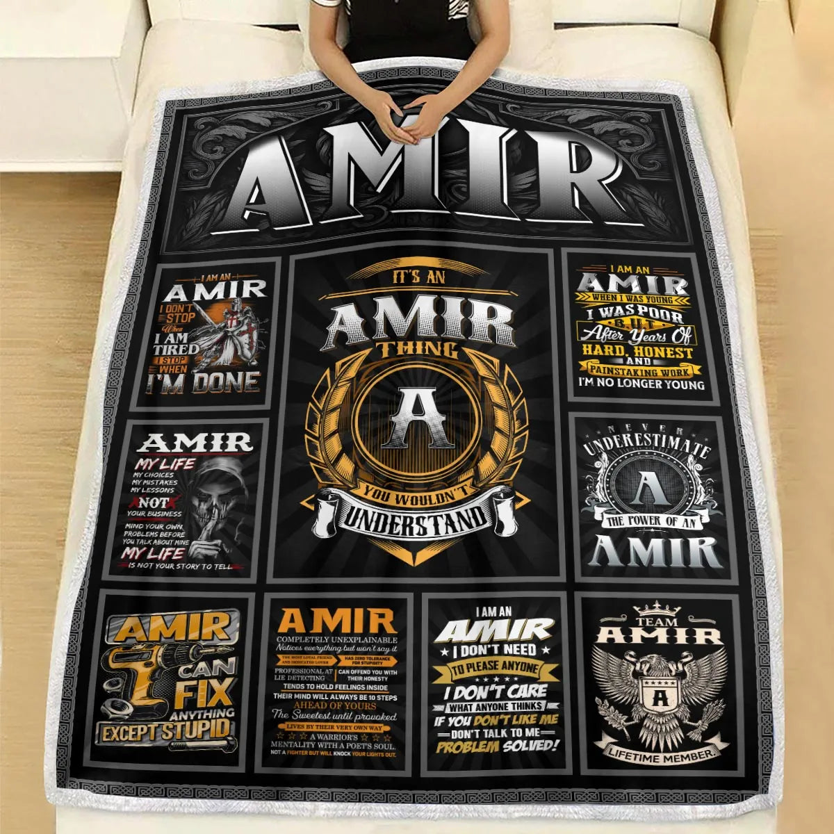 AMIR Personalized Blanket | Custom Name Cozy Throw Gift 13K2-BK2