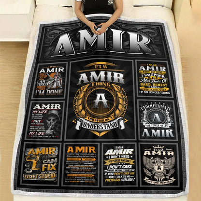 AMIR Personalized Blanket | Custom Name Cozy Throw Gift 13K2-BK2
