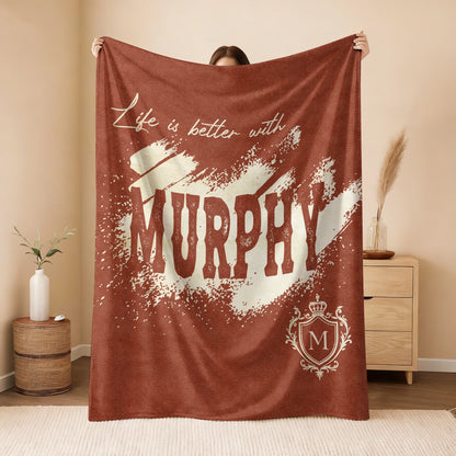 Life Is Better With Your Name Terracotta Cream Fleece Blanket MURPHY 13K1 BK30