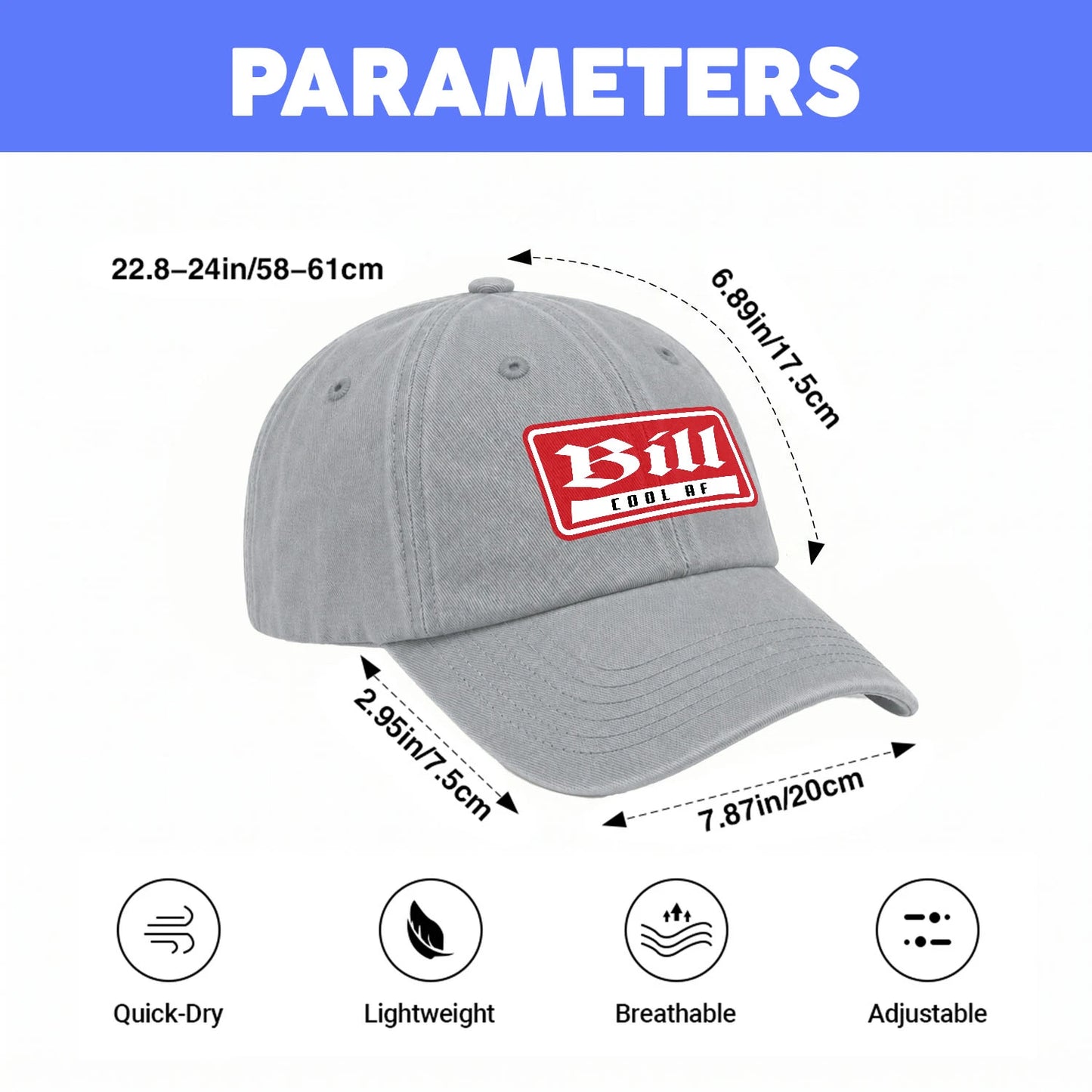 Your Name Cool Af Red Logo Funny Washed Cap BILL 13K1 C79PF