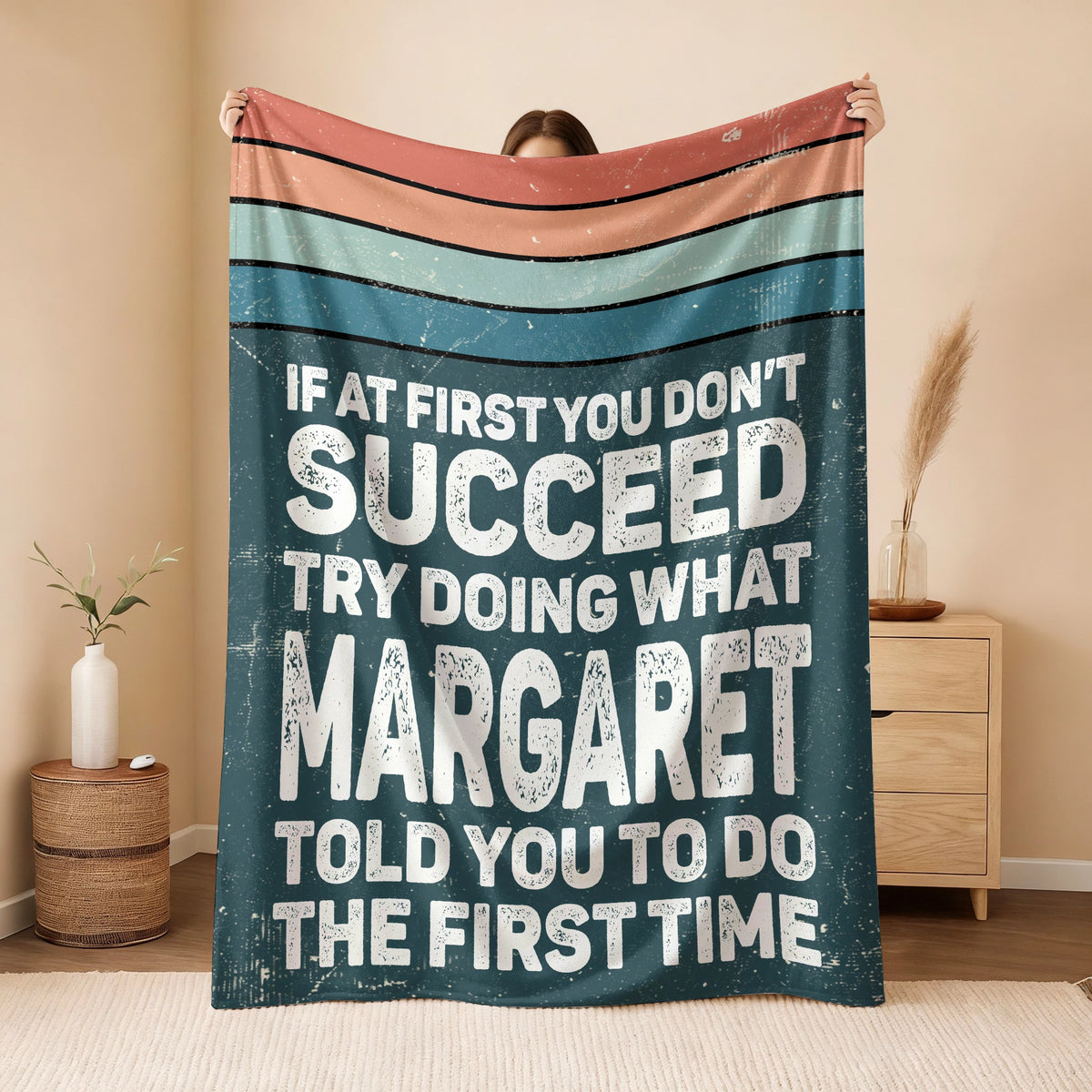 If At First You Don’t Succeed Retro Green Fleece Blanket MARGARET 13K1 BK29