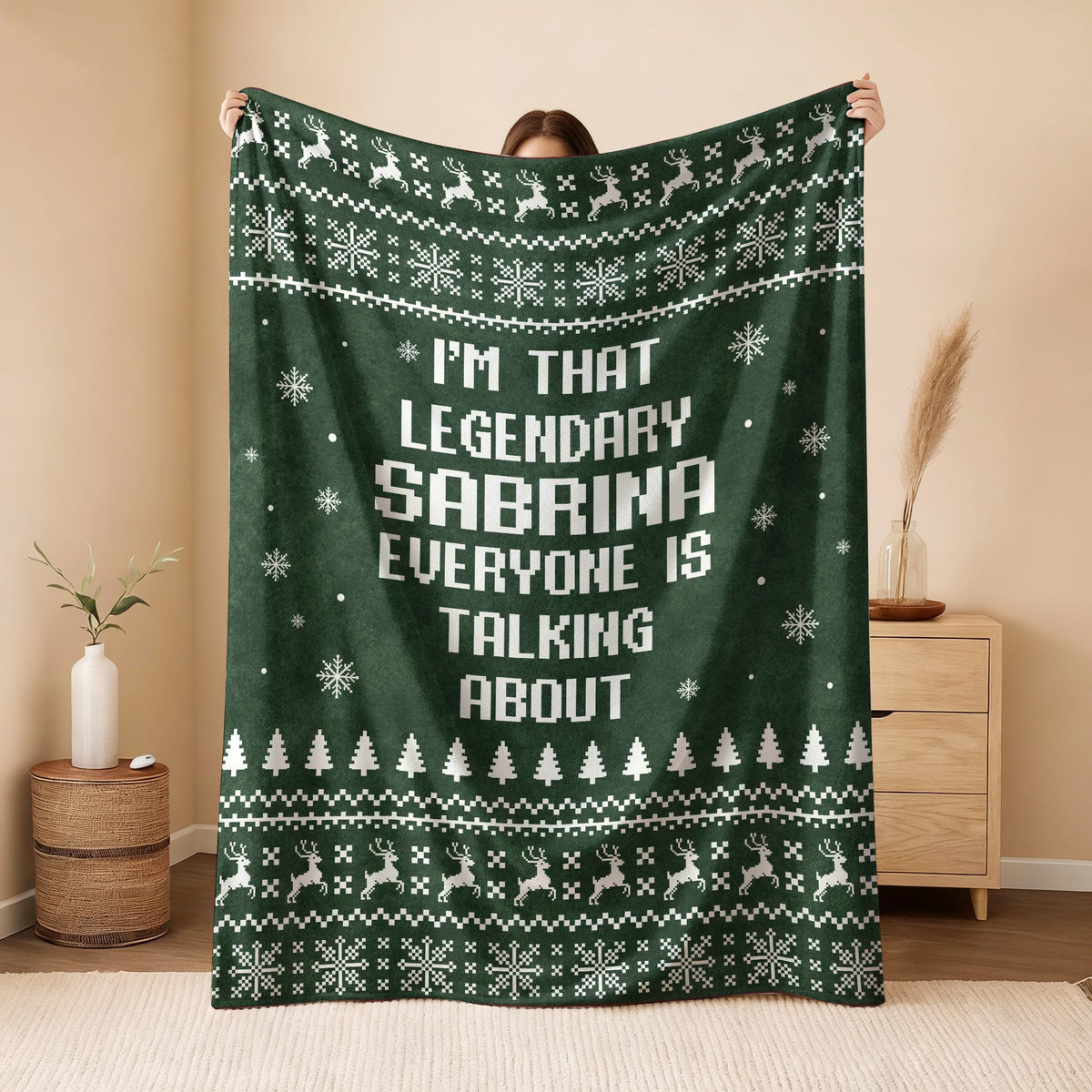 Legendary Your Name Funny Green Christmas Fleece Blanket SABRINA 13K1 BK43