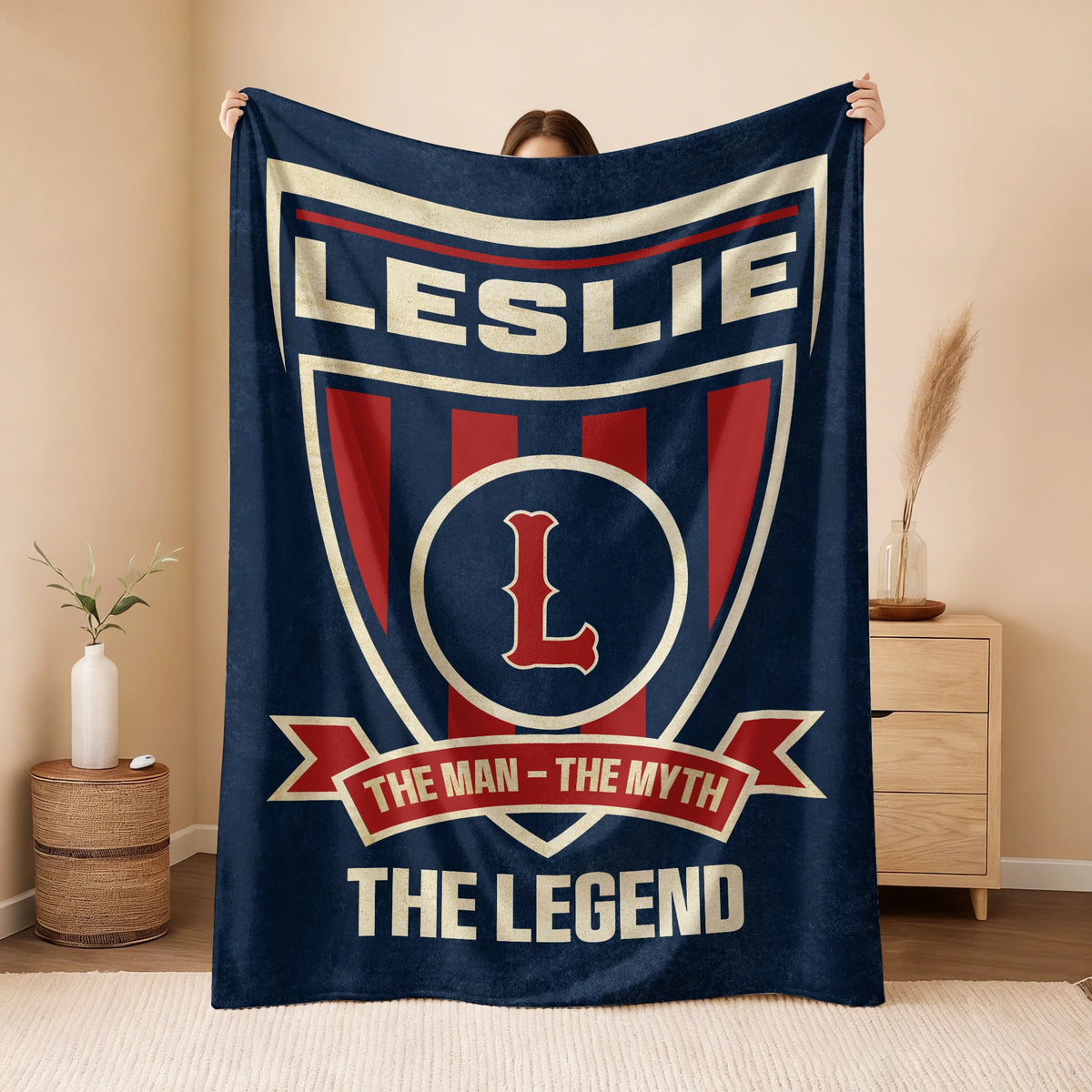The Man The Myth The Legend Blue Burgundy Baseball Blanket LESLIE 13K1 BK18