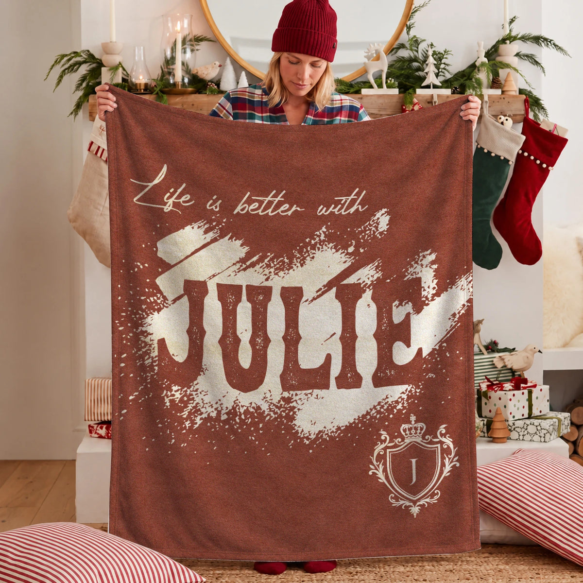 Life Is Better With Your Name Terracotta Cream Fleece Blanket JULIE 13K1 BK30