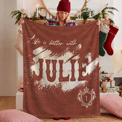 Life Is Better With Your Name Terracotta Cream Fleece Blanket JULIE 13K1 BK30