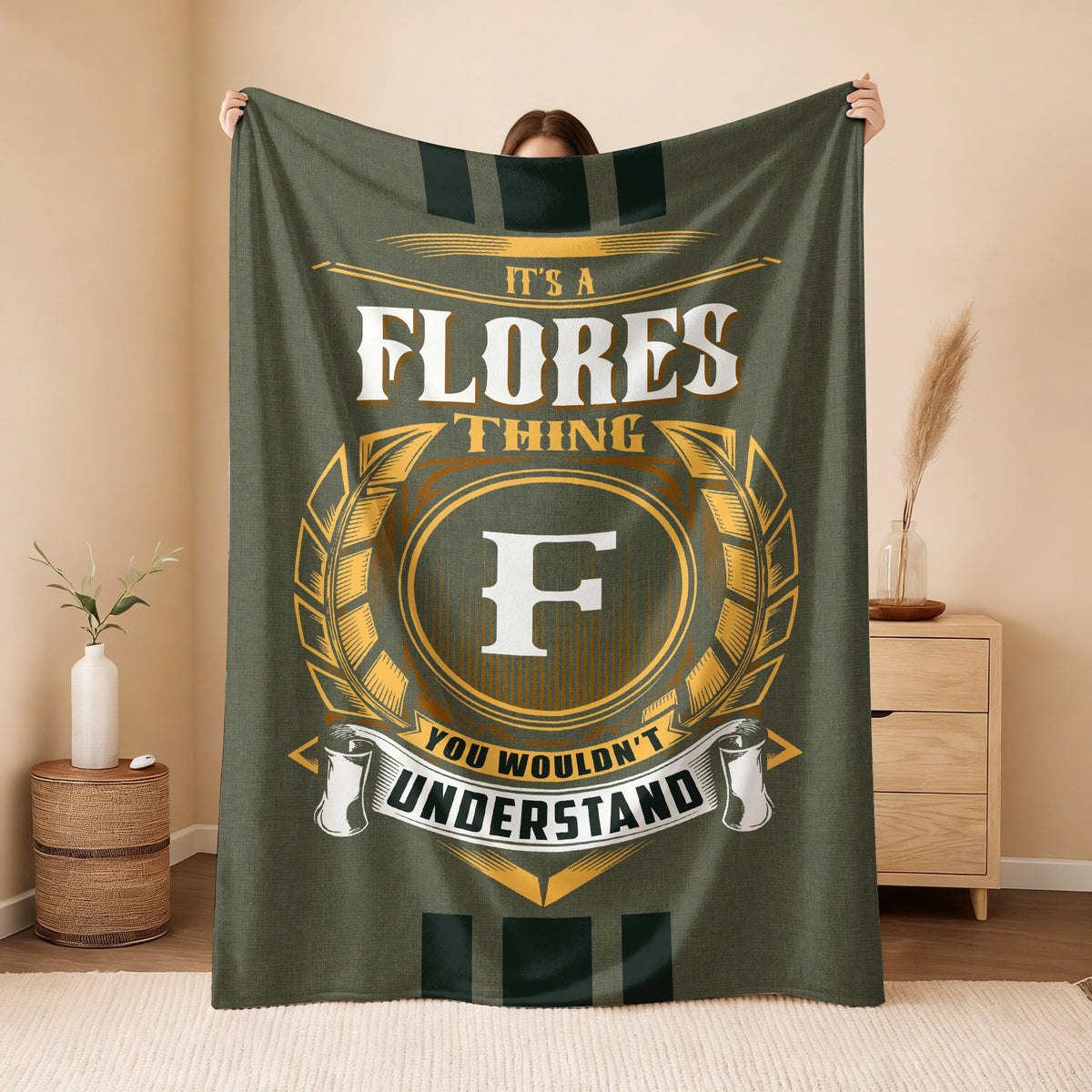 It's A Your Name Thing Olive Green Logo Fleece Blanket FLORES 13K1 BK31