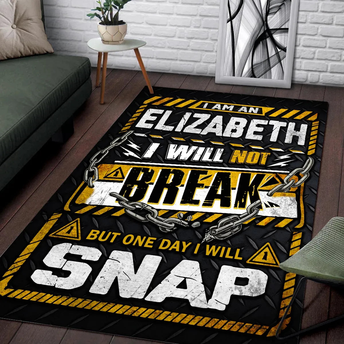 ELIZABETH Motivational Rug – Black & Yellow Quote Carpet for Living Room 13K1-AR1