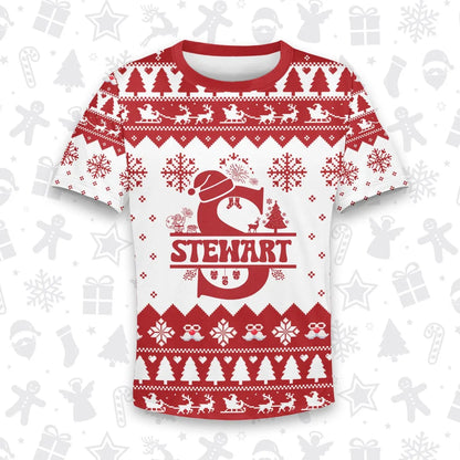 STEWART Personalized Christmas T-Shirt Pajama Set - Holiday Gift Outfit 13K1-CR2