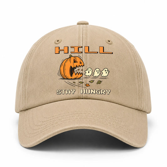 Stay Hungry Pumpkin Chasing Ghosts Funny Washed Cap HILL 13K1 C101PF