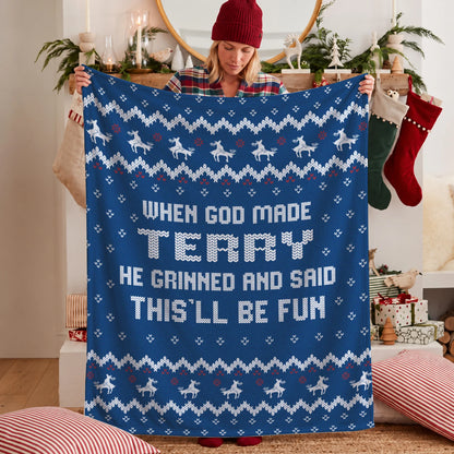 When God Made Your Name Navy Fleece Blanket TERRY 13K1 BK32