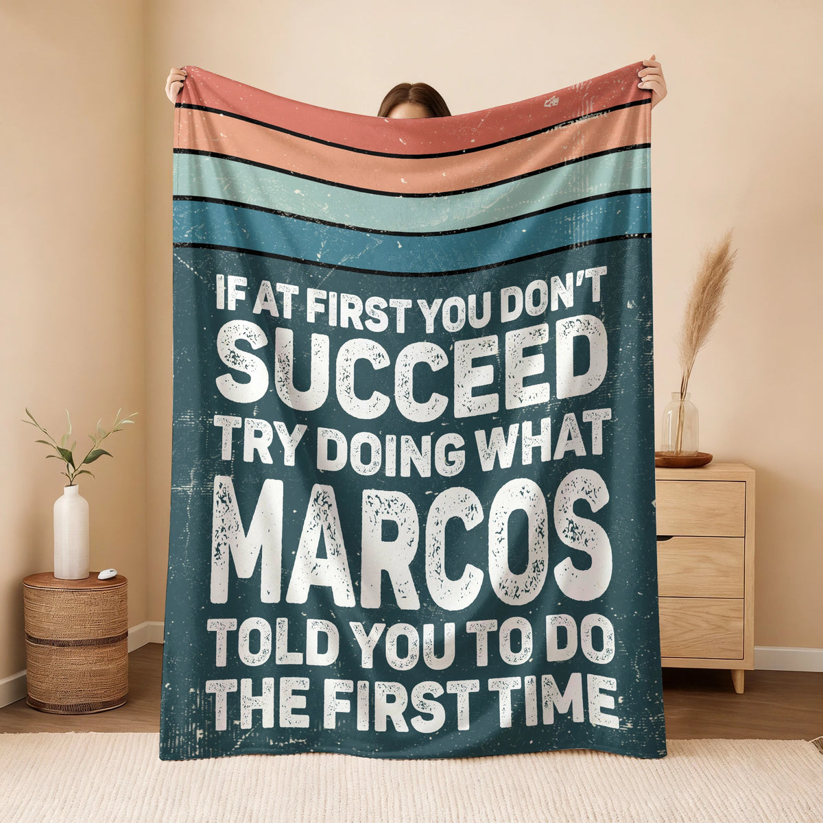 If At First You Don’t Succeed Retro Green Fleece Blanket MARCOS 13K1 BK29