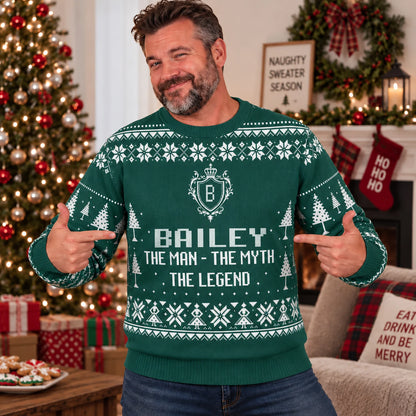 The Man The Myth The Legend Sage Green Ugly Sweater BAILEY 13K1 UG10