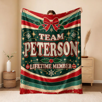 Team Your Name Lifetime Member Christmas Fleece Blanket PETERSON 13K1 BK52