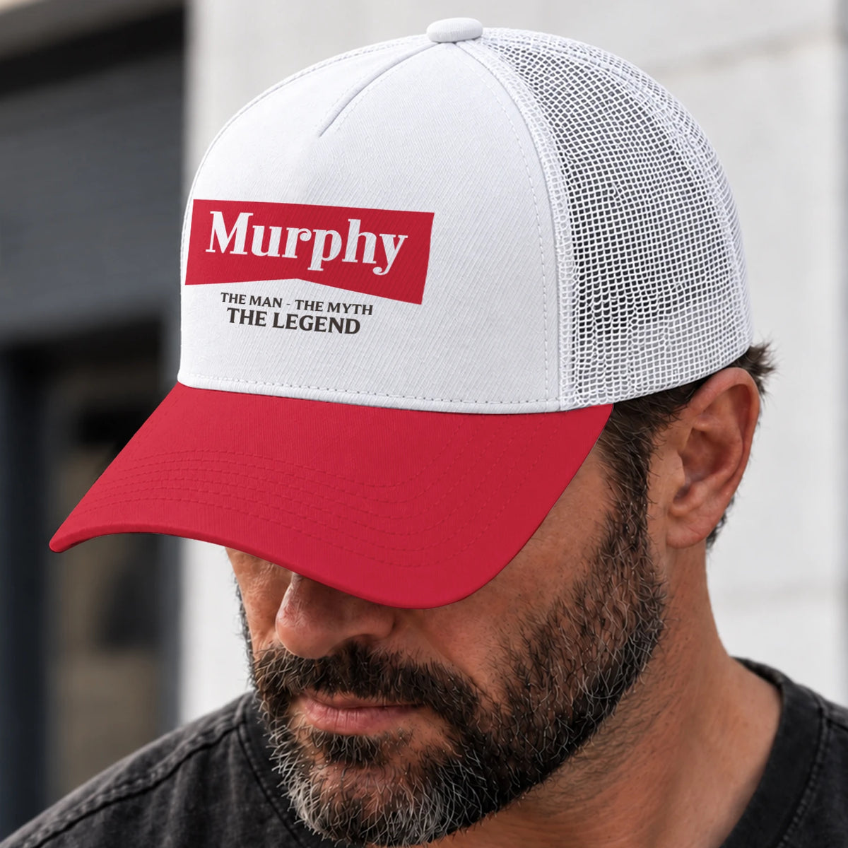 The Man The Myth The Legend Red And White Mesh Cap MURPHY 13K1 C197PF