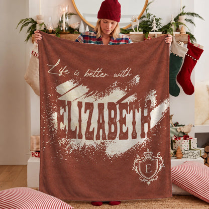 Life Is Better With Your Name Terracotta Cream Fleece Blanket ELIZABETH 13K1 BK30