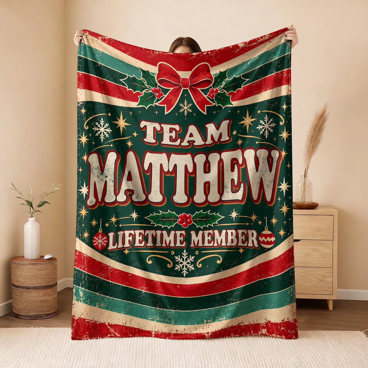 Team Your Name Lifetime Member Christmas Fleece Blanket MATTHEW 13K1 BK52