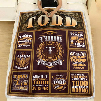 TODD Personalized Blanket | Custom Name Cozy Throw Gift 13K1-BK4