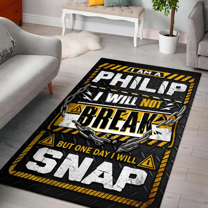 PHILIP Motivational Rug – Black & Yellow Quote Carpet for Living Room 13K1-AR1