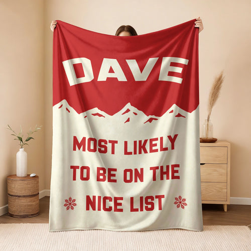 Most Likely on the Nice List Red Vintage Christmas Fleece Blanket DAVE 13K1 BK63