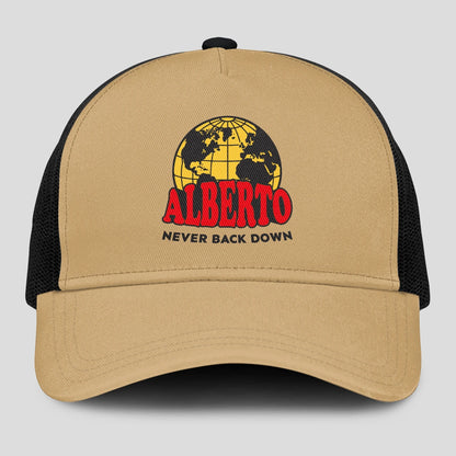 Never Back Down World Logo Khaki Mesh Cap ALBERTO 13K1 C212PF