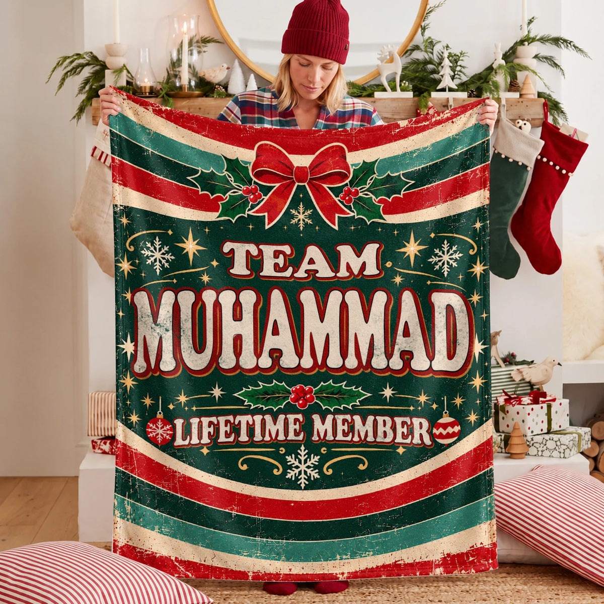 Team Your Name Lifetime Member Christmas Fleece Blanket MUHAMMAD 13K1 BK52