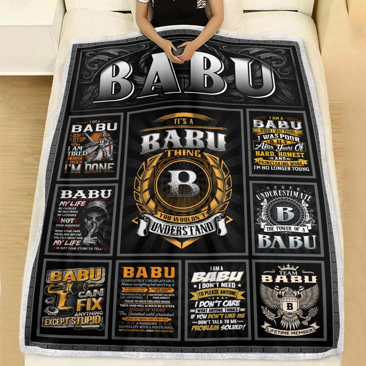 BABU Personalized Blanket | Custom Name Cozy Throw Gift 13K4-BK2