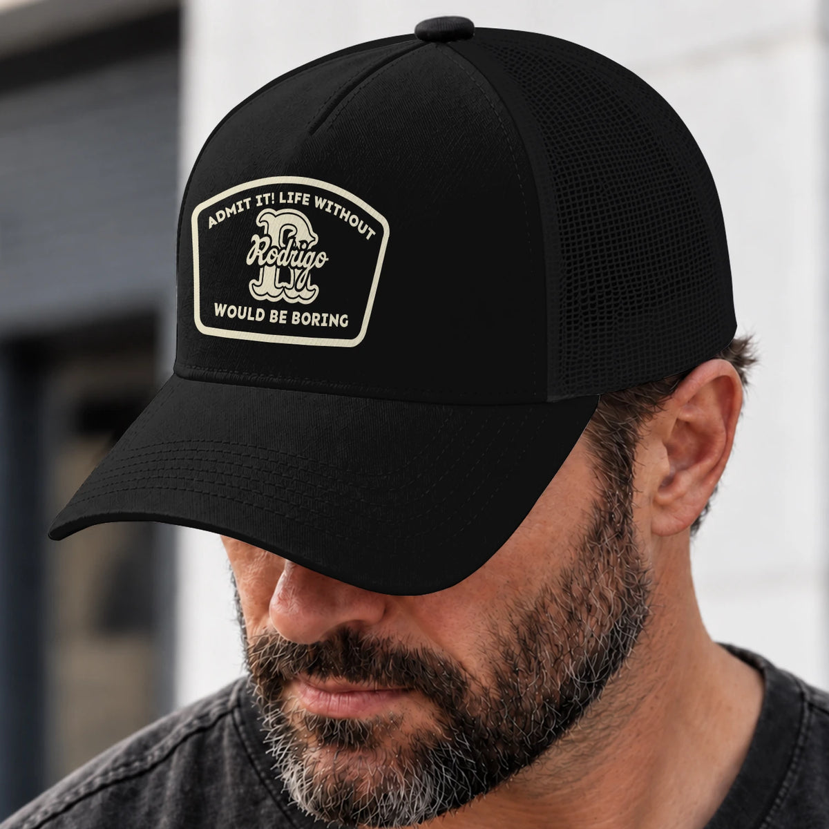 Admit It Life Without Your Name Would Be Boring Black Mesh Cap RODRIGO 13K1 C214PF