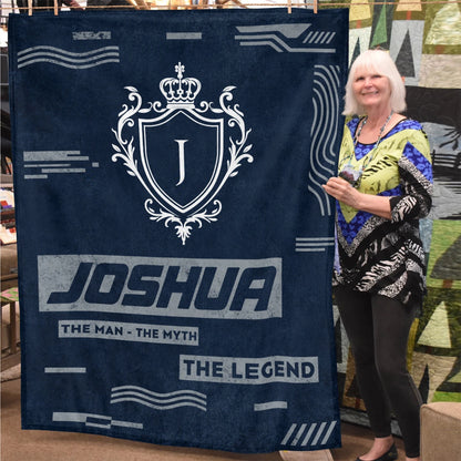 The Man The Myth The Legend Blue & Gray Fleece Blanket  JOSHUA 13K1 BK08