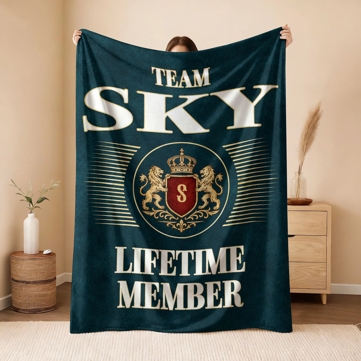 Team Your Name Lifetime Member Sage Green Fleece Blanket SKY 13K1 BK42