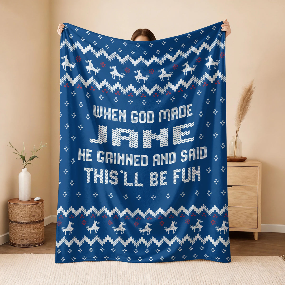 When God Made Your Name Navy Fleece Blanket JANE 13K1 BK32