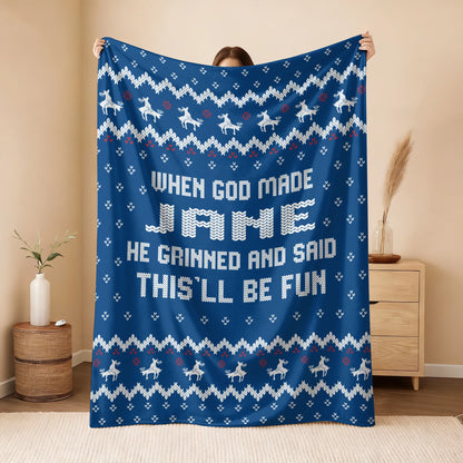 When God Made Your Name Navy Fleece Blanket JANE 13K1 BK32