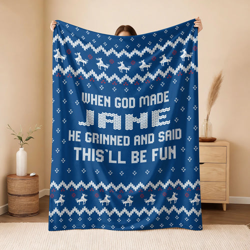 When God Made Your Name Navy Fleece Blanket JANE 13K1 BK32