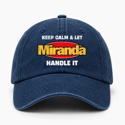 Keep Calm & Let Your Name Handle It Yellow And Red Logo Washed Cap MIRANDA 13K1 C172PF