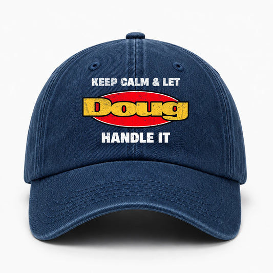 Keep Calm & Let Your Name Handle It Yellow And Red Logo Washed Cap DOUG 13K1 C172PF