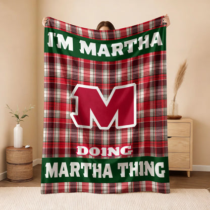 I'm Name Doing Name Things Red Plaid Fleece Blanket MARTHA 13K1 BK49