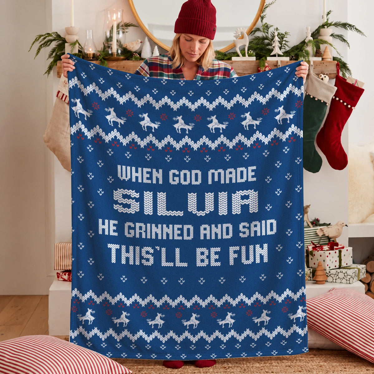 When God Made Your Name Navy Fleece Blanket SILVIA 13K1 BK32
