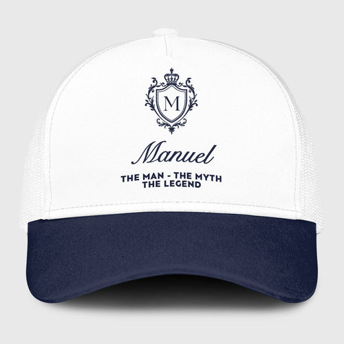 The Man The Myth The Legend Blue And White Baseball Mesh Cap MANUEL 13K1 C186PF