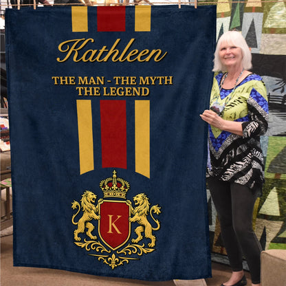 The Man The Myth The Legend Navy Striped Fleece Blanket KATHLEEN 13K1 BK16