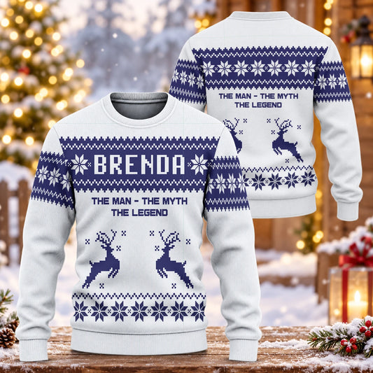 The Man The Myth The Legend Navy White Ugly Sweater BRENDA 13K1 UG07