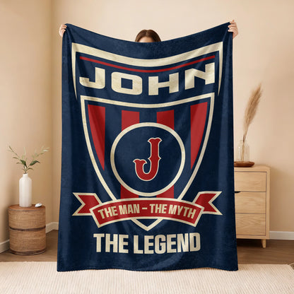 The Man The Myth The Legend Blue Burgundy Baseball Blanket JOHN 13K1 BK18