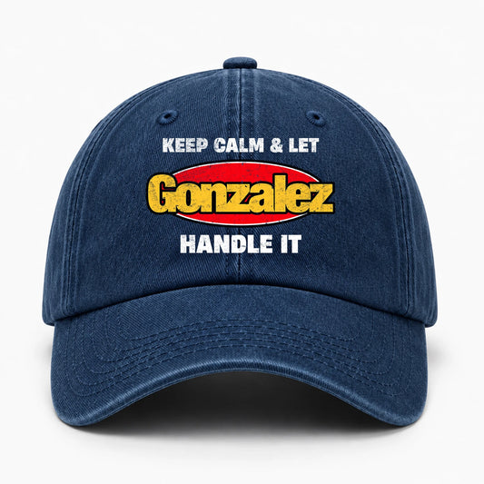 Keep Calm & Let Your Name Handle It Yellow And Red Logo Washed Cap GONZALEZ 13K1 C172PF