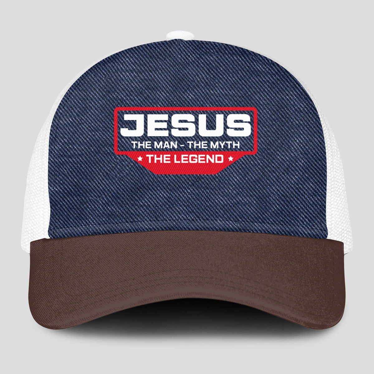 The Man The Myth The Legend Navy Brown And White Mesh Cap JESUS 13K1 C200PF