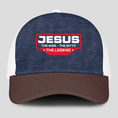 The Man The Myth The Legend Navy Brown And White Mesh Cap JESUS 13K1 C200PF