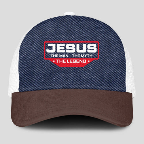 The Man The Myth The Legend Navy Brown And White Mesh Cap JESUS 13K1 C200PF