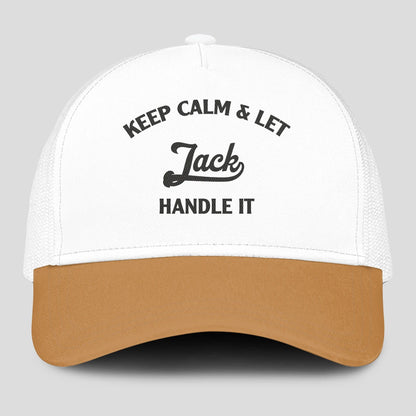 Keep Calm & Let Your Name Handle It Yellow And White Mesh Cap JACK 13K1 C205PF