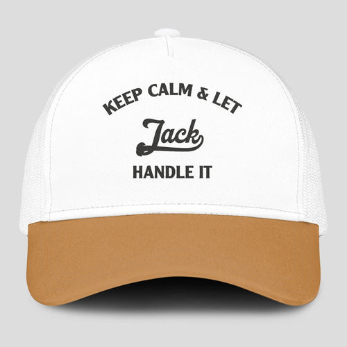 Keep Calm & Let Your Name Handle It Yellow And White Mesh Cap JACK 13K1 C205PF