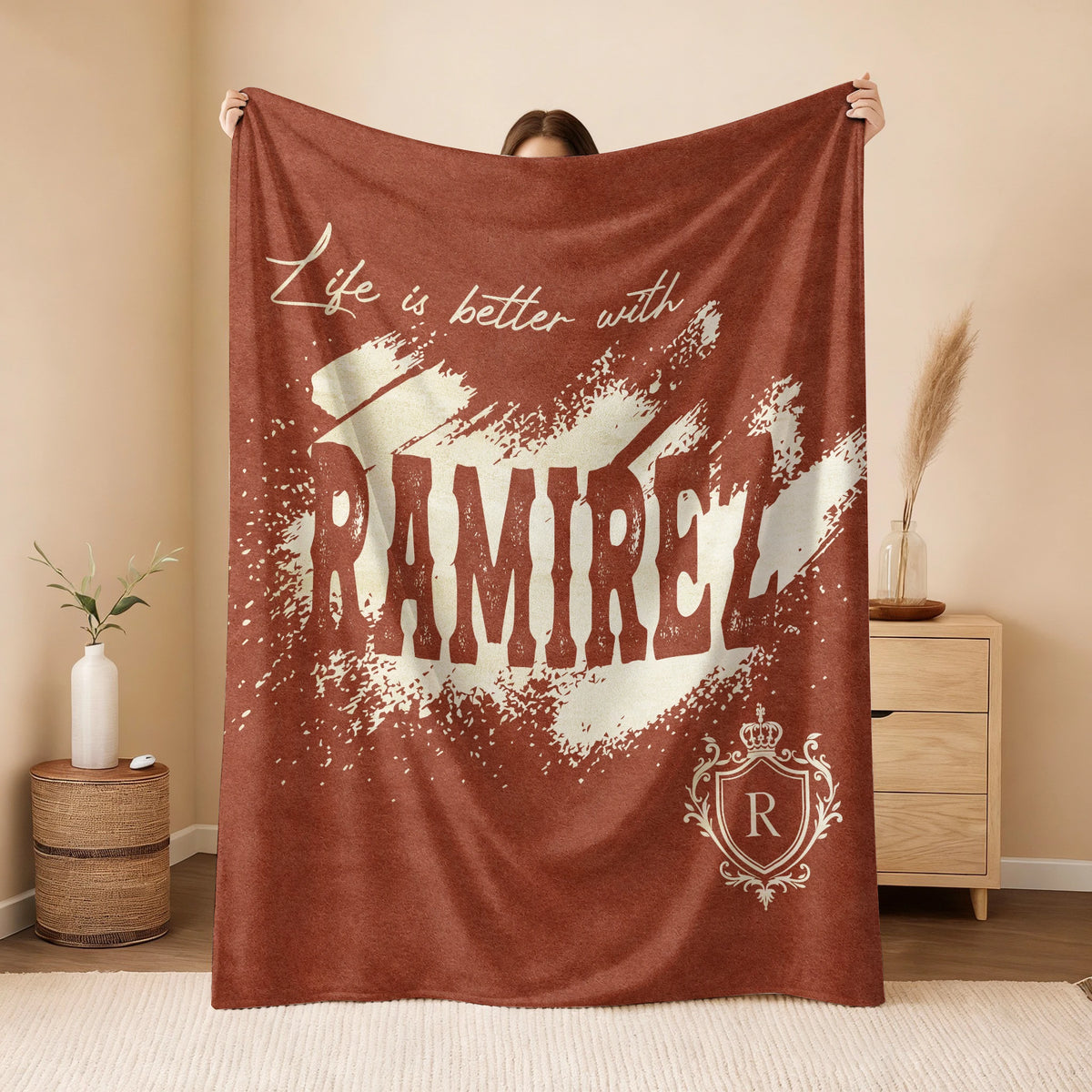 Life Is Better With Your Name Terracotta Cream Fleece Blanket RAMIREZ 13K1 BK30