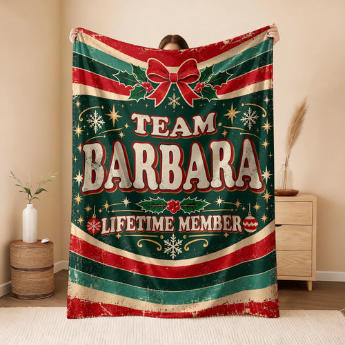 Team Your Name Lifetime Member Christmas Fleece Blanket BARBARA 13K1 BK52