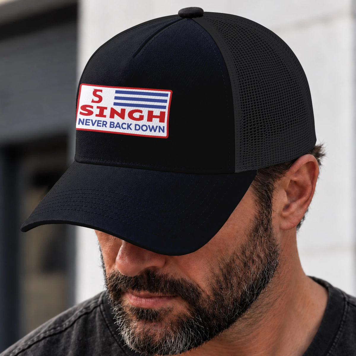Never Back Down Vintage America Black Mesh Cap SINGH 13K1 C207PF