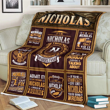 NICHOLAS Personalized Blanket | Custom Name Cozy Throw Gift 13K1-BK4